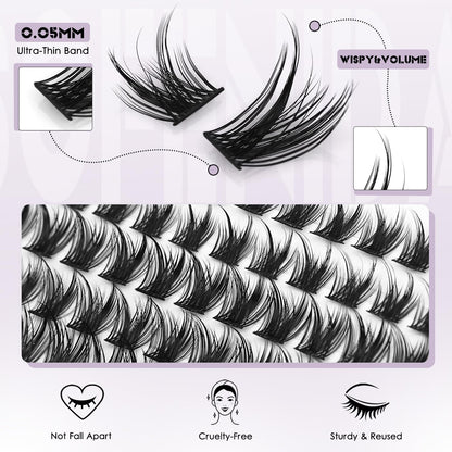 SOFENIDA Lash Clusters Kit Wispy Lash Clusters Cluster Eyelash Extensions 10-18mm Lash Extension Kit Eyelash Cluster Eyelash Extensions Waterproof DIY Individual Lashes Clusters with Soft Thin Band SOFENIDA