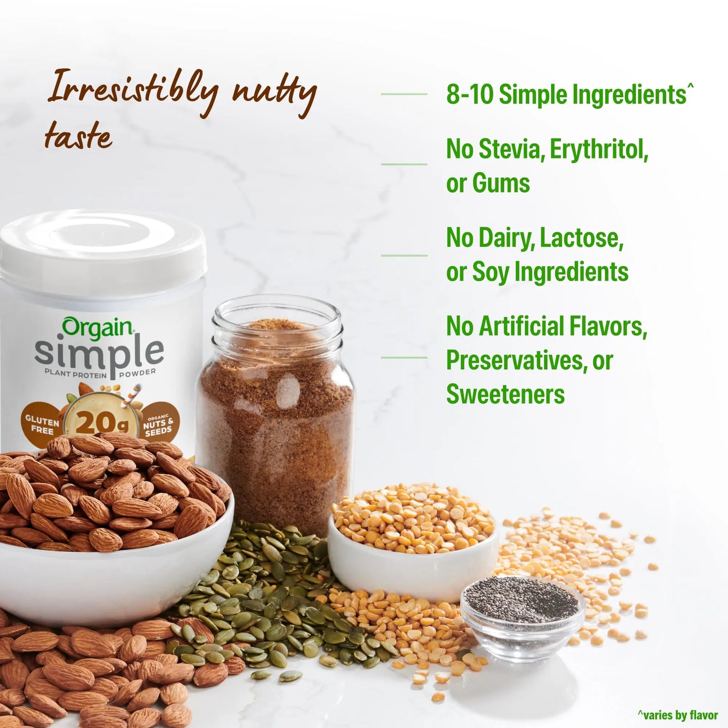 Orgain Organic Simple Vegan Protein Powder, Peanut Butter - 20g Plant Based Protein, With less Ingredients, No Artificial Sweeteners, Gluten Free, No Dairy or Lactose, 1.25 lb (Packaging May Vary) Orgain