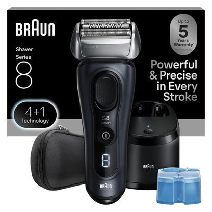 Braun Series 8 Electric Razor for Men, with 4+1 Shaving Elements & Precision Long Hair Trimmer, Close & Gentle Even on Dense Beards, Wet & Dry Electric Razor with 60min Runtime, 8517s Galvano Silver Gsupps Australia
