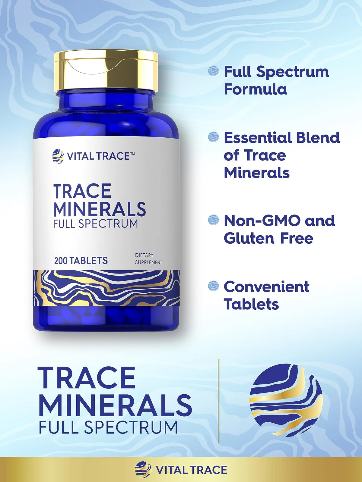 Carlyle Trace Minerals | 200 Tablets | Full Spectrum Supplement | Non-GMO & Gluten Free Complex | by Vital Trace Carlyle