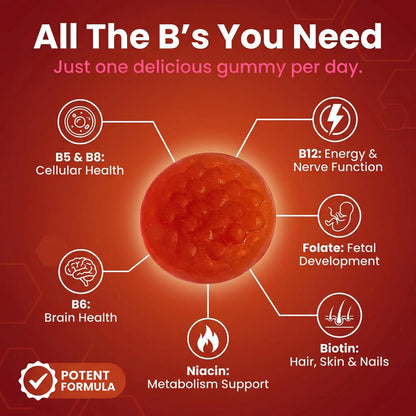 Sugar Free Vitamin B Complex Gummies - Vitamin B12, B7, B6, B3 (Niacin), B5, B8, B9 (Folate)- Third Party Tested- Prenatal, Vegan Diet, Older Adults Flamingo Supplements