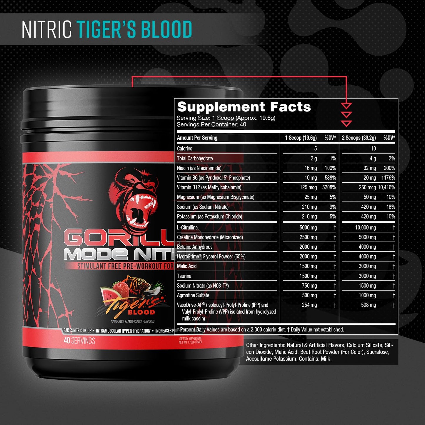 Gorilla Mode Nitric Upgraded Stimulant Free Pre-Workout – Best Tasting and Most Effective Stimulant Free Pre-Workout/Massive Pumps · Vasodilation · Power / 776 Grams (Cherry Blackout)
