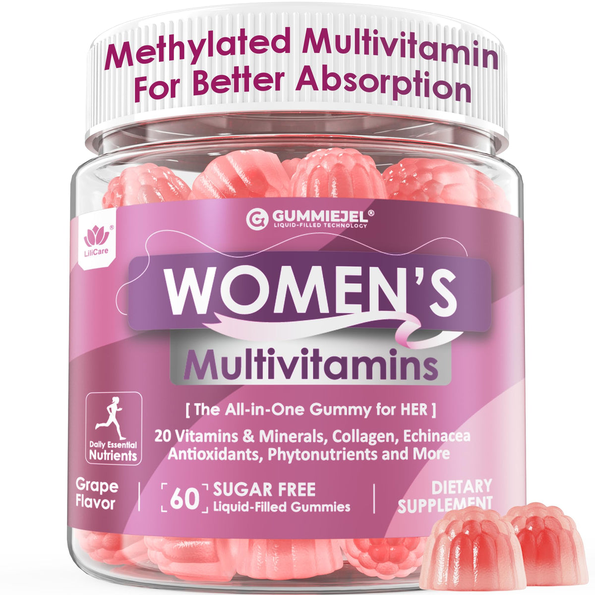 Womens Multivitamin Gummy, Methylated Multivitamin for Women, Biotin, Methylfolate, Iron, Collagen, Vitamins A C D, B Complex, Antioxidants for Women's Daily Support, LILICARE