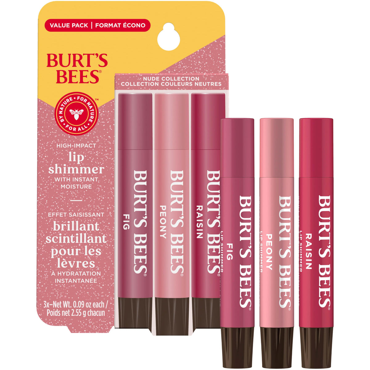 Burt's Bees Lip Shimmer Nude Collection, Tinted Lip Balm, 0.09 oz., 3 Tubes Burt's Bees