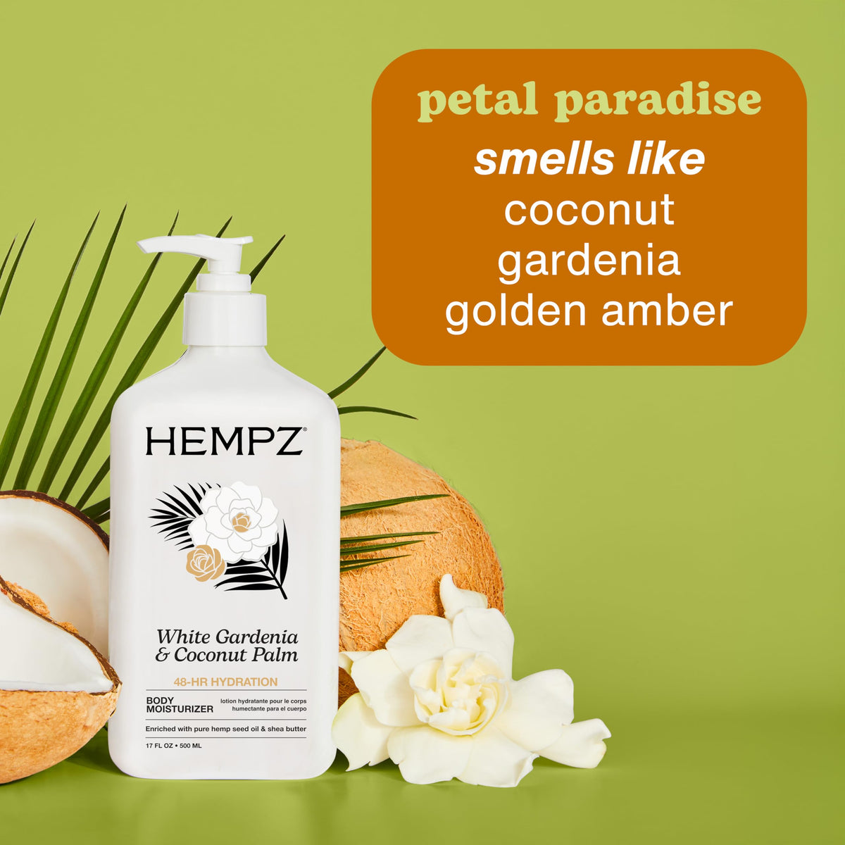 Hempz Body Lotion Moisturizer - White Gardenia & Coconut Palm - Daily Moisturizing Cream, Shea Butter, Coconut Oil - Skin Care Products, All Natural Hemp Seed Oil - 17 Fl Oz Hempz