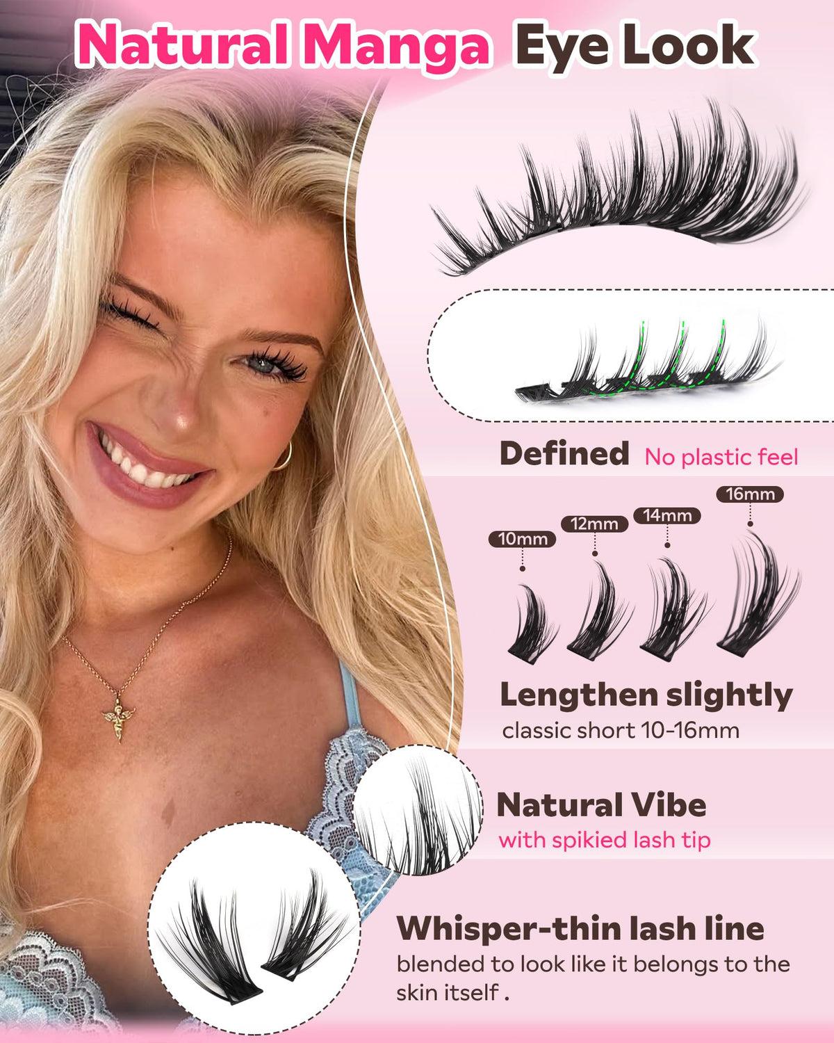 Goddvenus Manga Lash Clusters Natural Wispy 300 Pcs Fairy Eyelash Clusters 10-16mm Fluffy Cluster Eyelash Extensions Anime Cosplay No Plastic Feel Individual Lash Extension CC Curve Goddvenus