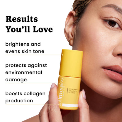 Timeless Skin Care Vitamin C Serum with Vitamin E & Ferulic Acid - Brightening Serum - for Oily & Dry Skin - Fragrance-Free - 1 oz Timeless Skin Care