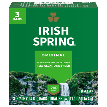 Irish Spring Bar Soap for Men, Original Clean, Smell Fresh and Clean for 12 Hours, Men Soap Bars for Washing Hands and Body, Mild for Skin, Recyclable Carton, 3.7 Ounce - 3 Count (Pack of 8) Irish Spring