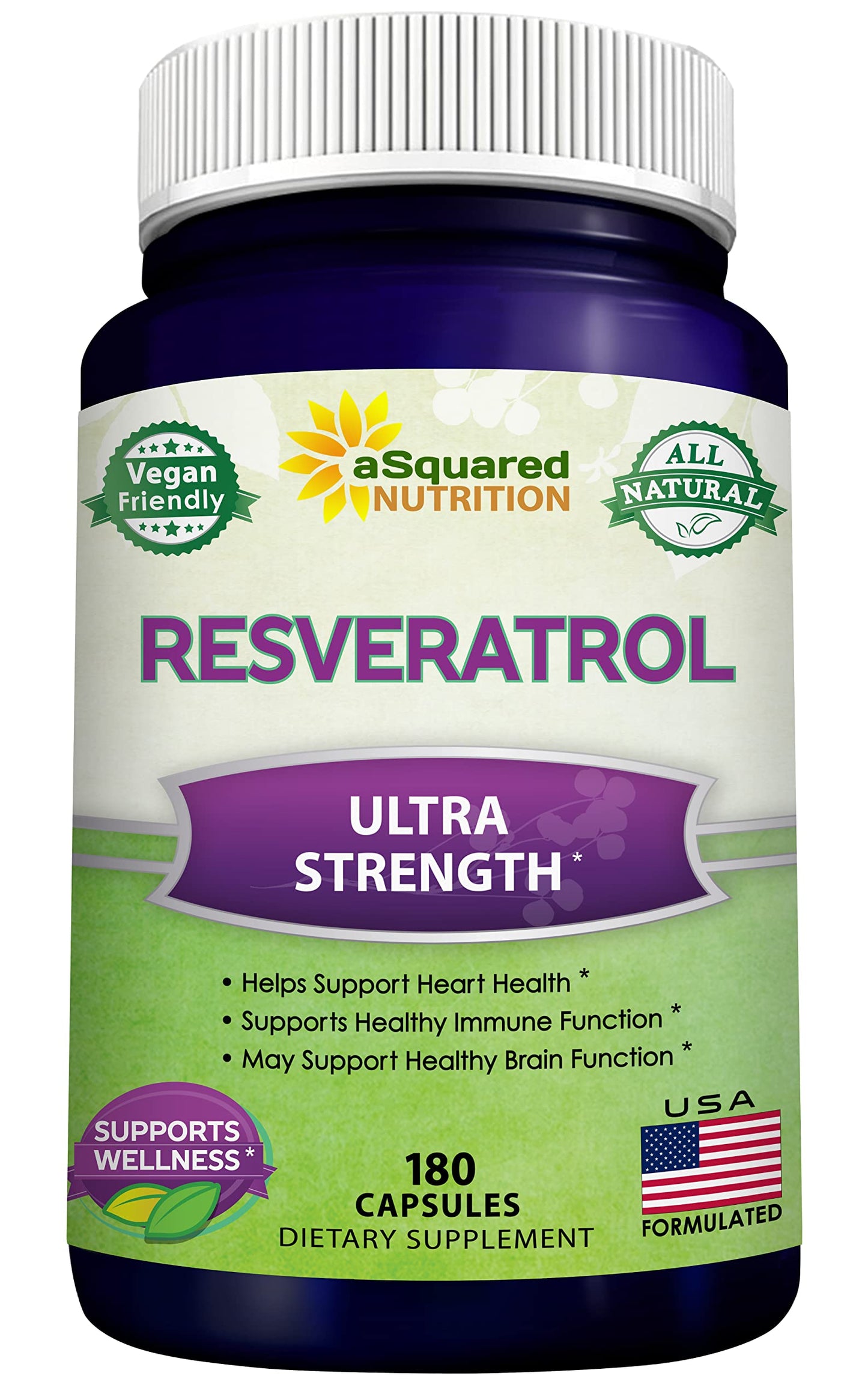 100% Natural Resveratrol - 1000mg Per Serving Max Strength (180 Capsules) Antioxidant Supplement, Trans-Resveratrol Pills aSquared Nutrition