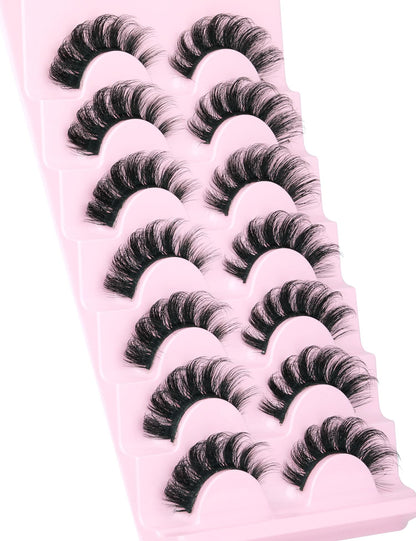 Mink Lashes Fluffy Wispy Lashes Natural Look 3D False Eyelashes D Curl Russian Strip Lashes 7 Pairs Short Fake Eyelash Pack by EYDEVRO EYDEVRO