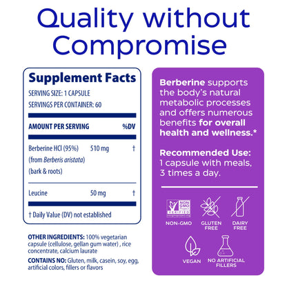 Enzymedica Berberine HCl Supplement 510 mg - Berberine Capsules for Men & Women, Natural Metabolic Health Support, Vegan, Gluten Free, Non-GMO - 120 Targeted Release Caps Gsupps Australia