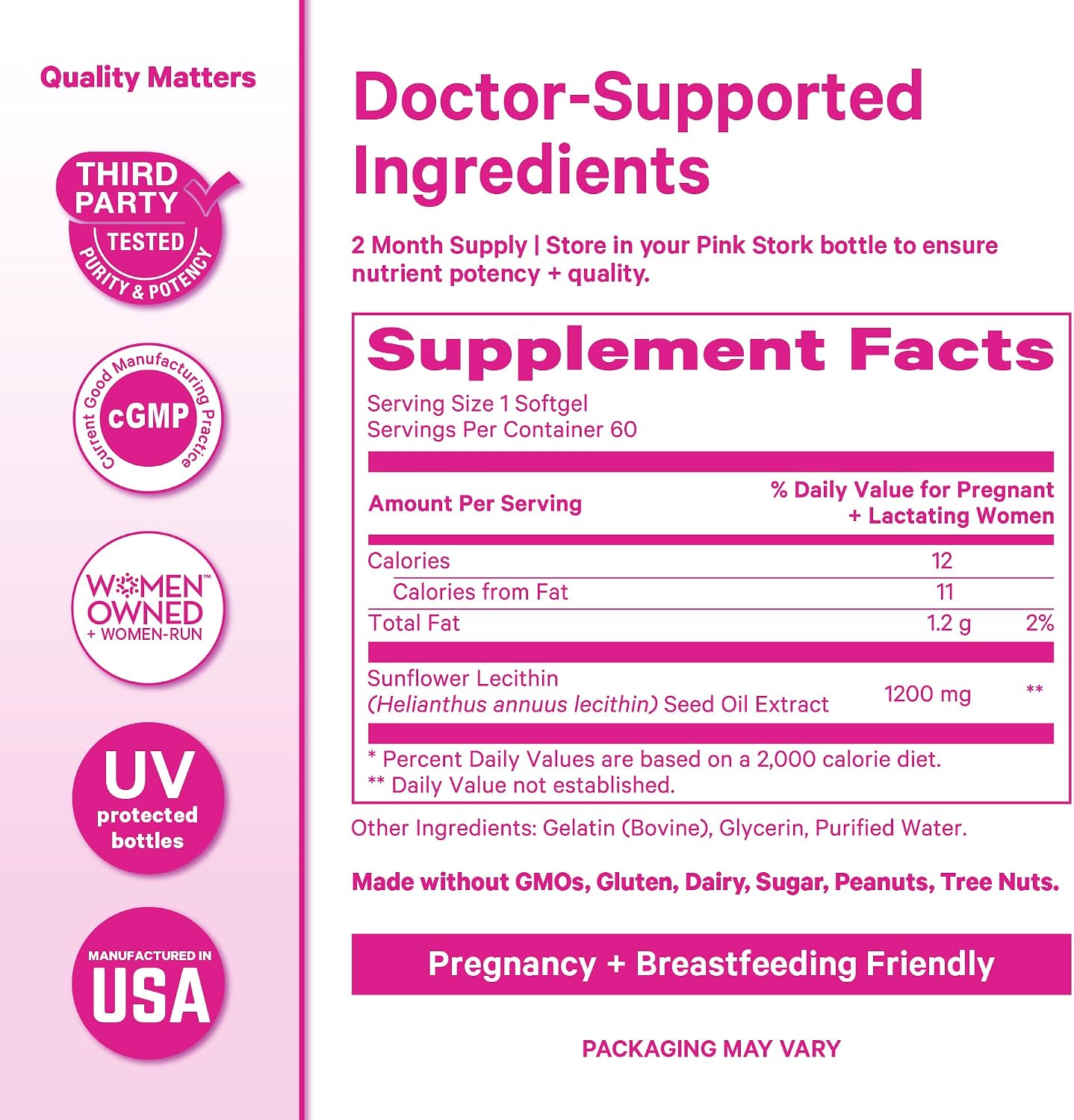 Pink Stork Sunflower Lecithin Supplement - 1200 mg - 60 Softgels | Formulated for Clogged Milk Ducts - Breastfeeding Essentials for Postpartum Moms - Supports Breast Milk Flow