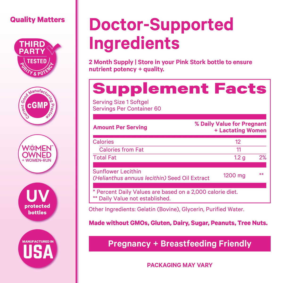 Pink Stork Sunflower Lecithin Supplement - 1200 mg for Clogged Milk Ducts - Breastfeeding Essentials for Postpartum Moms - Pink Stork