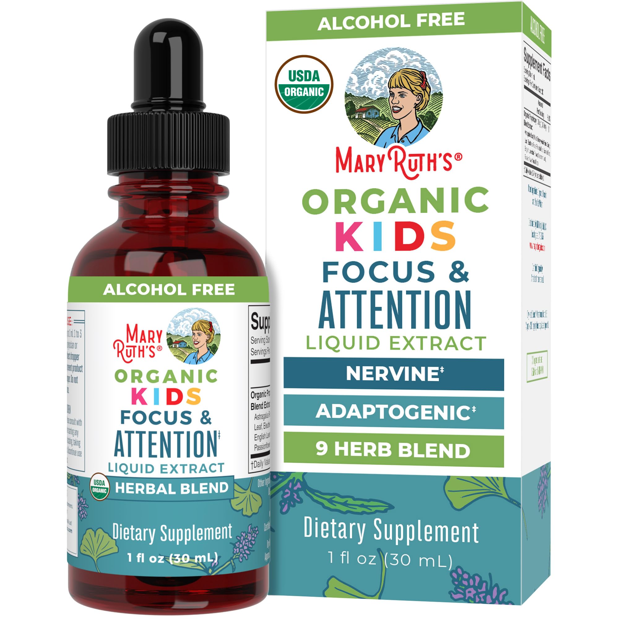 MaryRuth Organics Kids Focus & Attention Drops | USDA Organic Drops | Ginkgo Biloba | Rhodiola Root & Licorice Root | Adaptogenic | Calm | Vegan | Non-GMO | Gluten Free | 30 Servings MARYRUTH'S buy australia supplements