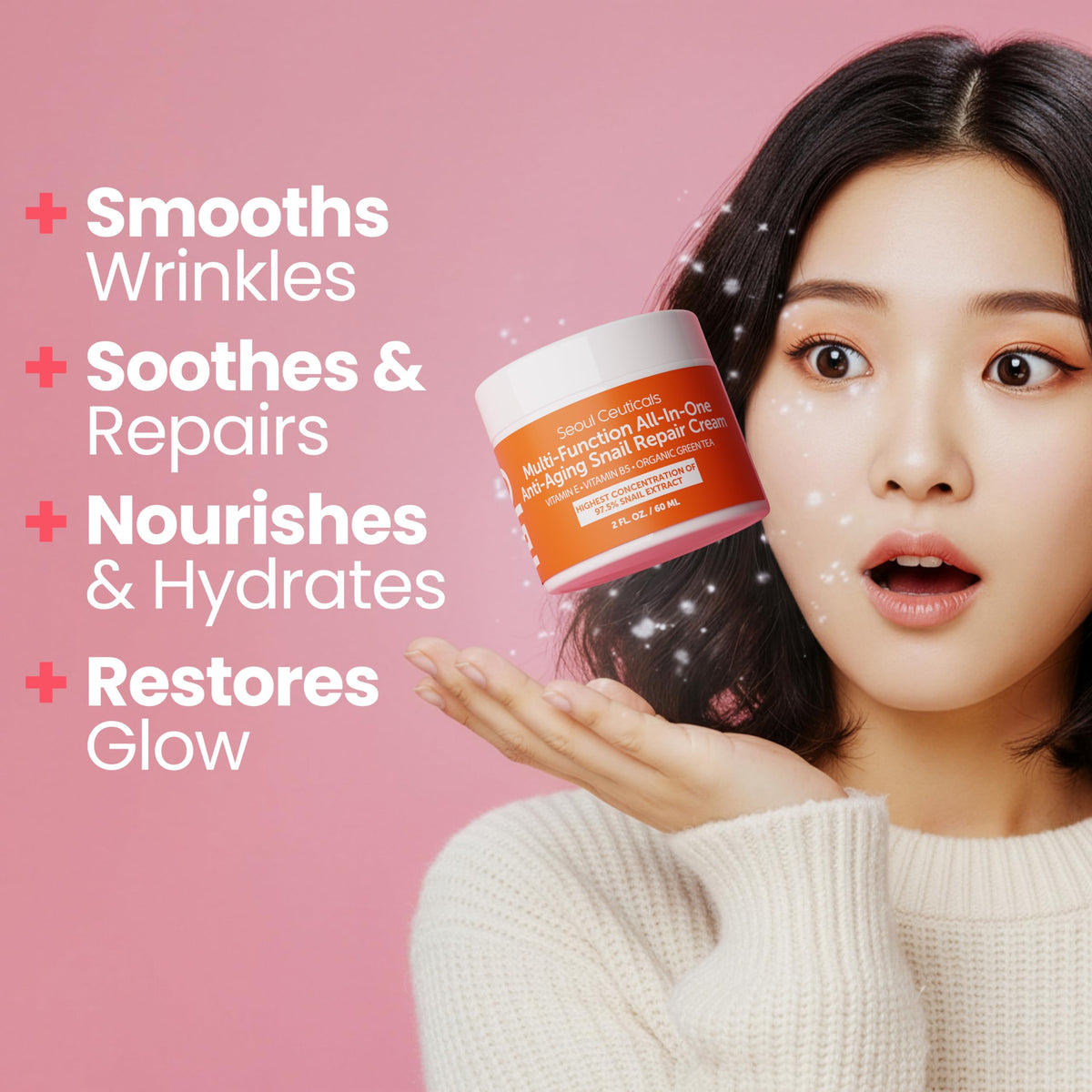 SeoulCeuticals 97.5% Snail Mucin Korean Face Moisturizer Day & Night Cream SeoulCeuticals