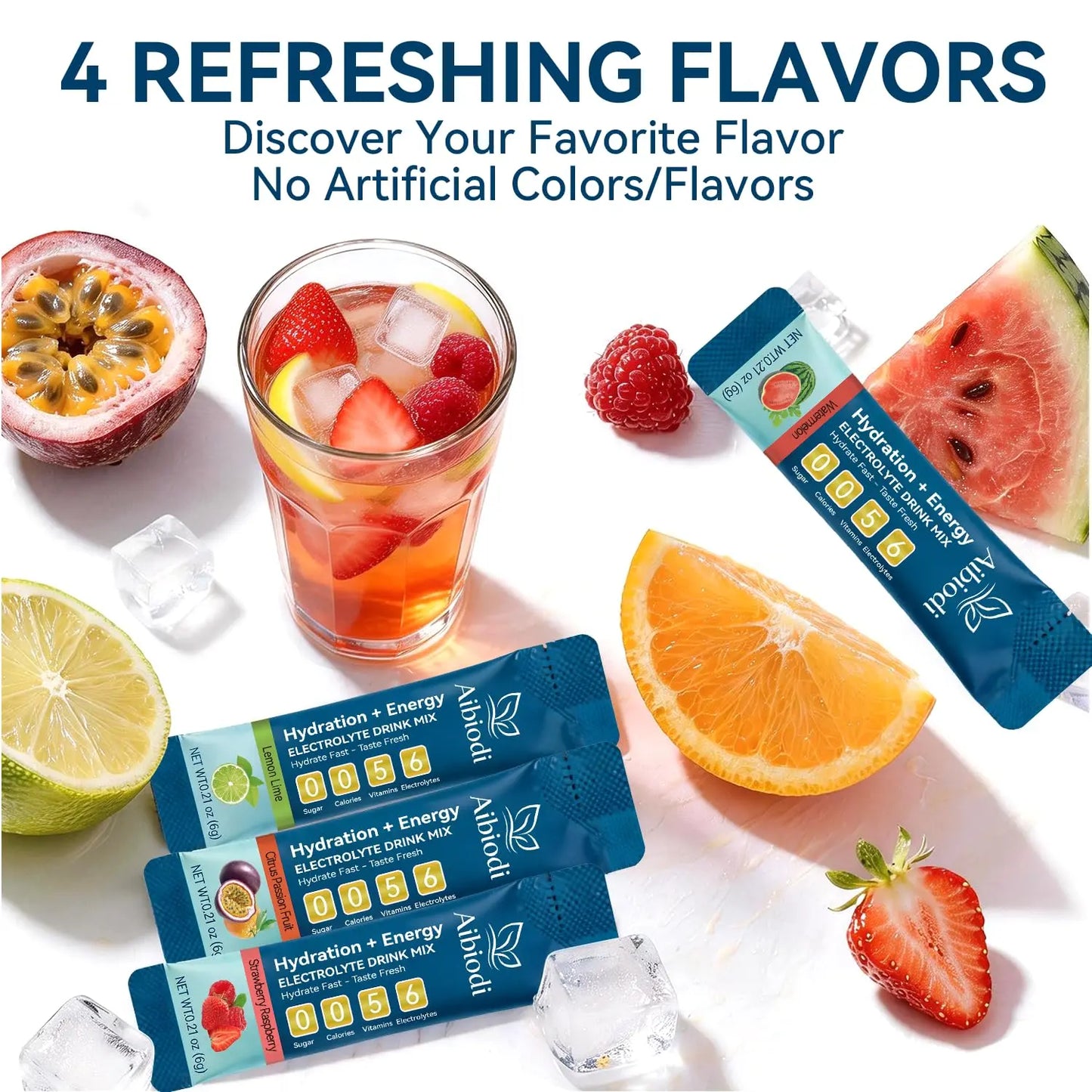 Aibiodi Electrolytes Powder Packets - Sugar Free & Zero Calorie Liquid Daily IV Drink Mix - Instant Hydration & Energy Supplement with 6 Electrolytes and 5 Vitamins Aibiodi