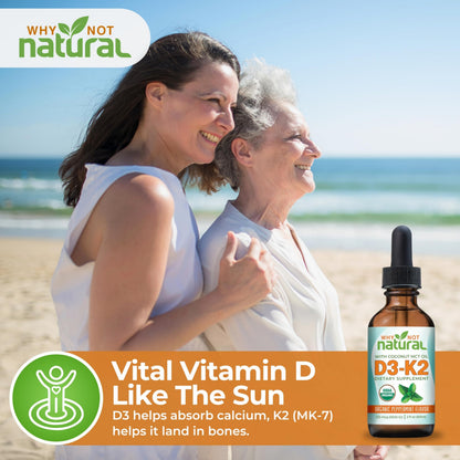 Why Not Natural Organic Vitamin D3 K2 (MK-7) Liquid Drops, 5000 IU of sublingual D3 with Coconut MCT Oil Why Not Natural