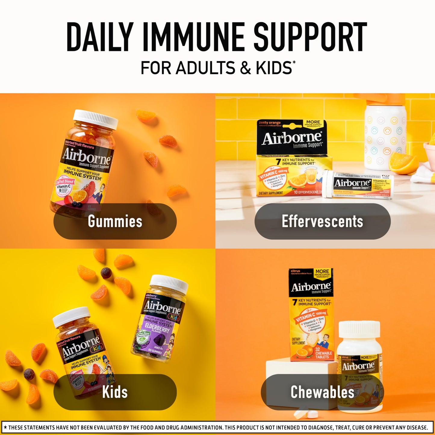 Airborne Vitamin C 1000mg (per Serving) - Citrus Chewable Tablets (116 Count in a Bottle), Gluten-Free Immune Support Supplement, with Vitamins A C E, Zinc, Selenium Airborne