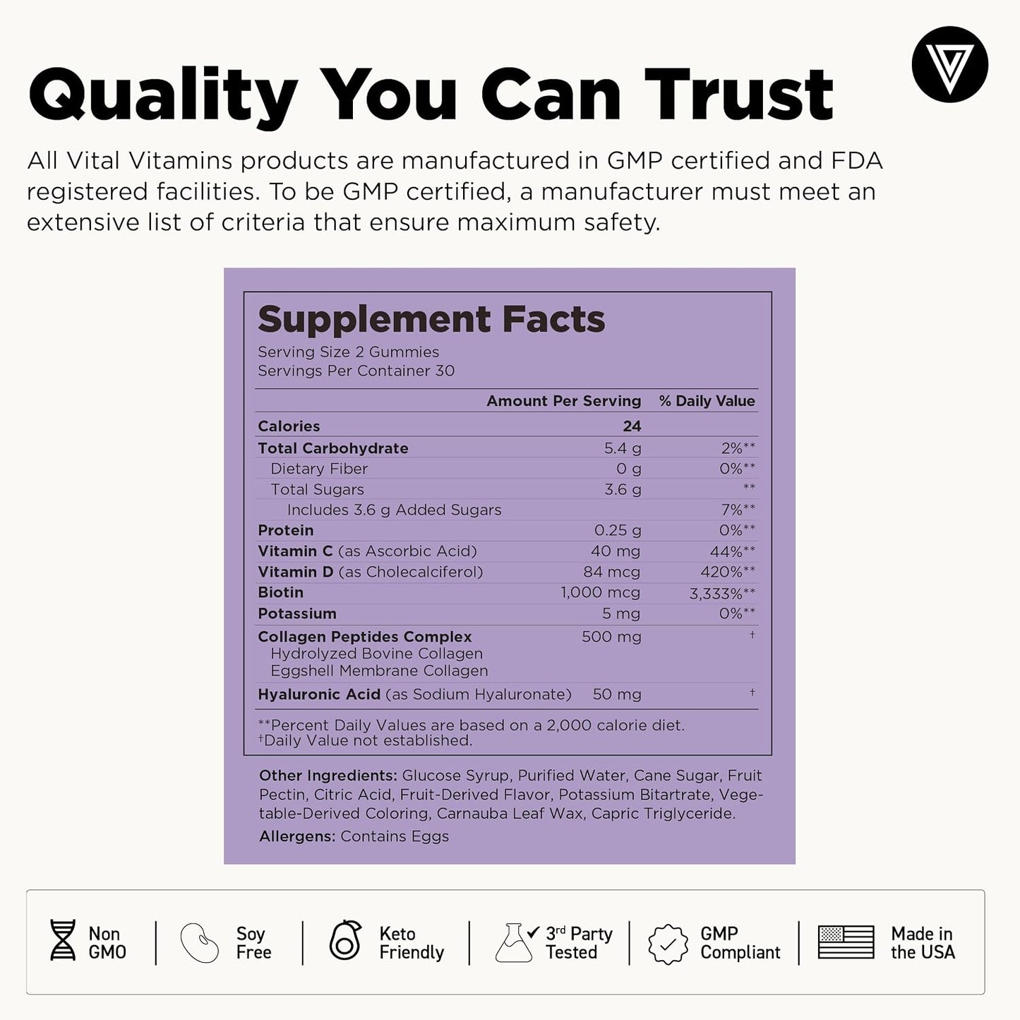 Vital Vitamins Multi Collagen Complex Plus Gummies - Collagen Peptides Types I, III & V with Hyaluronic Acid, Biotin, Vitamin C & Vitamin D - Hair, Skin & Nail Support - Wild Berry - 60 Count Gsupps Australia