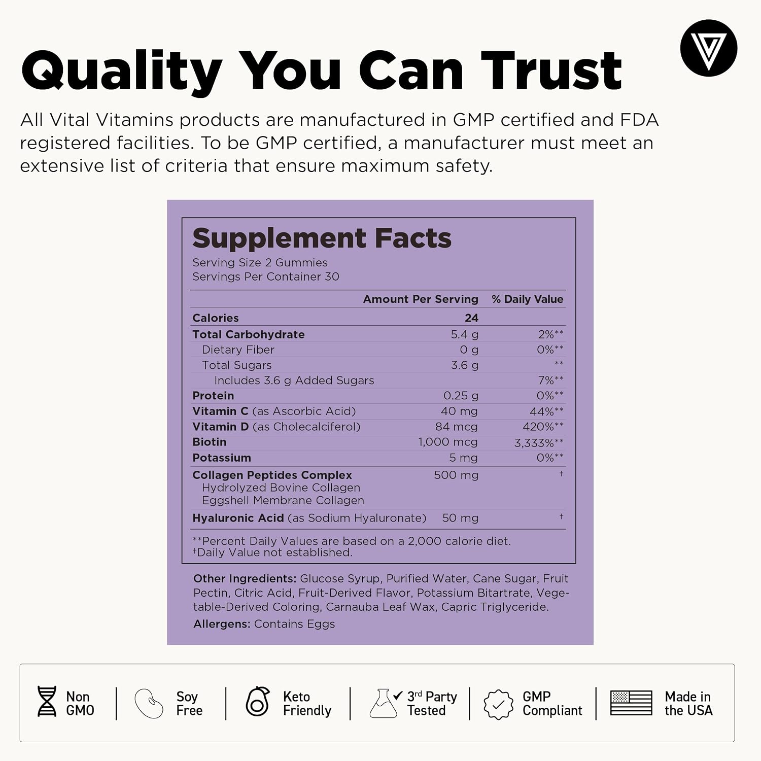 Vital Vitamins Multi Collagen Complex Plus Gummies - Collagen Peptides Types I, III & V with Hyaluronic Acid, Biotin, Vitamin C & Vitamin D - Hair, Skin & Nail Support - Wild Berry - 60 Count Gsupps Australia