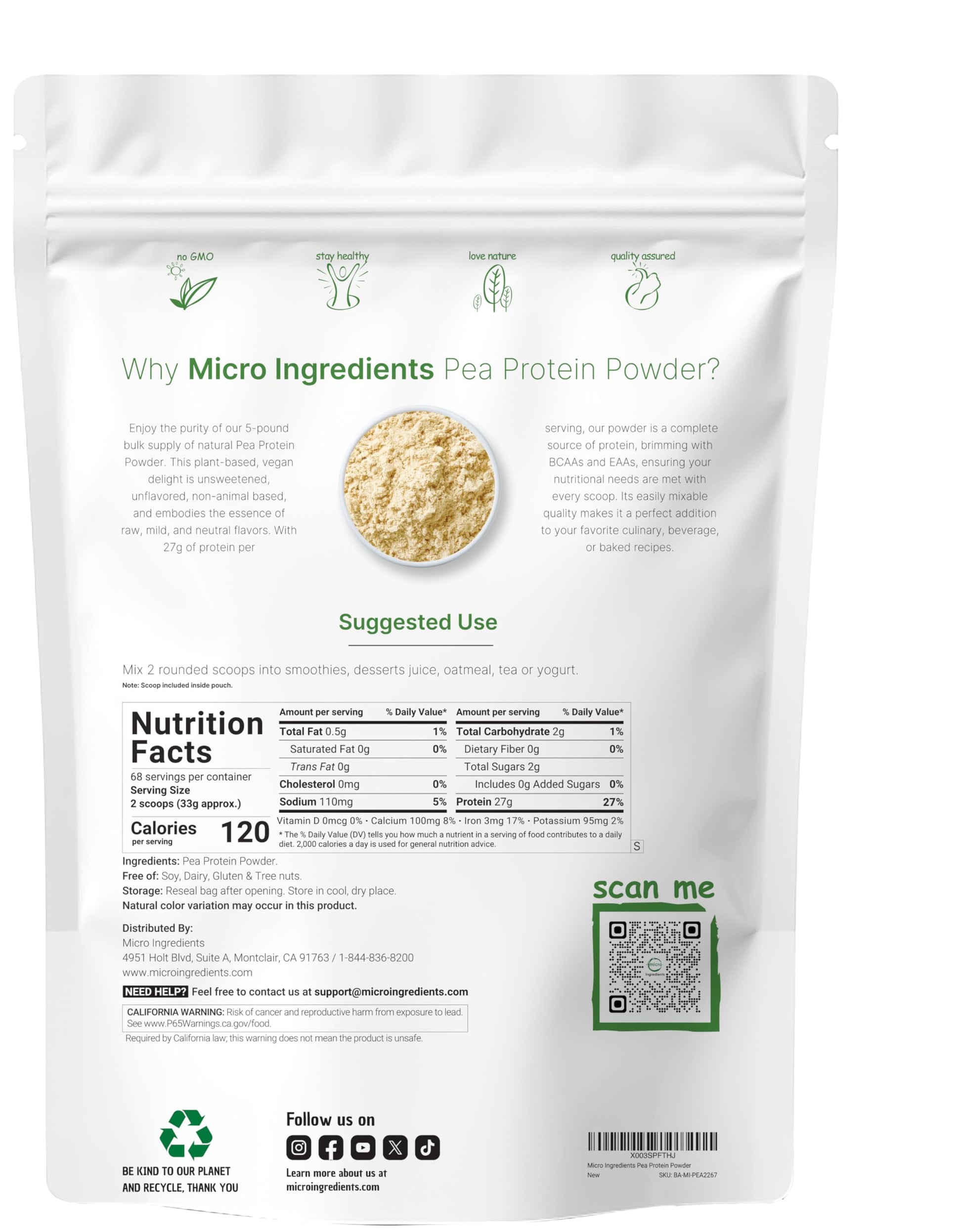 Micro Ingredients North American Grown, Pea Protein Powder, 5 Pounds | Plant Based, Unflavored | Complete Vegan Protein Source with BCAAs & EAAs – 27g Serving | Non-GMO, Keto Friendly Micro Ingredients buy australia supplements