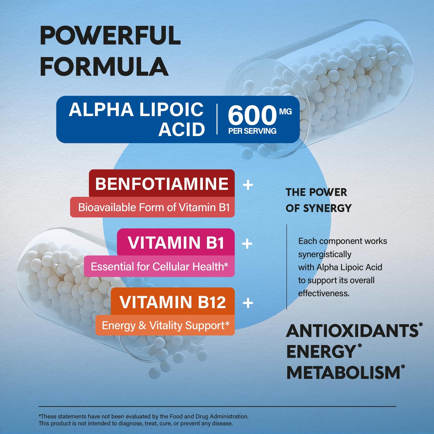 Alpha Lipoic Acid 600mg - ALA Supplement Antioxidant for Nerve, Energy & Metabolism Support - Extra Strength with Benfotiamine, B1 & B12 - Lab Tested, NON-GMO & Vegan NUTRAHARMONY