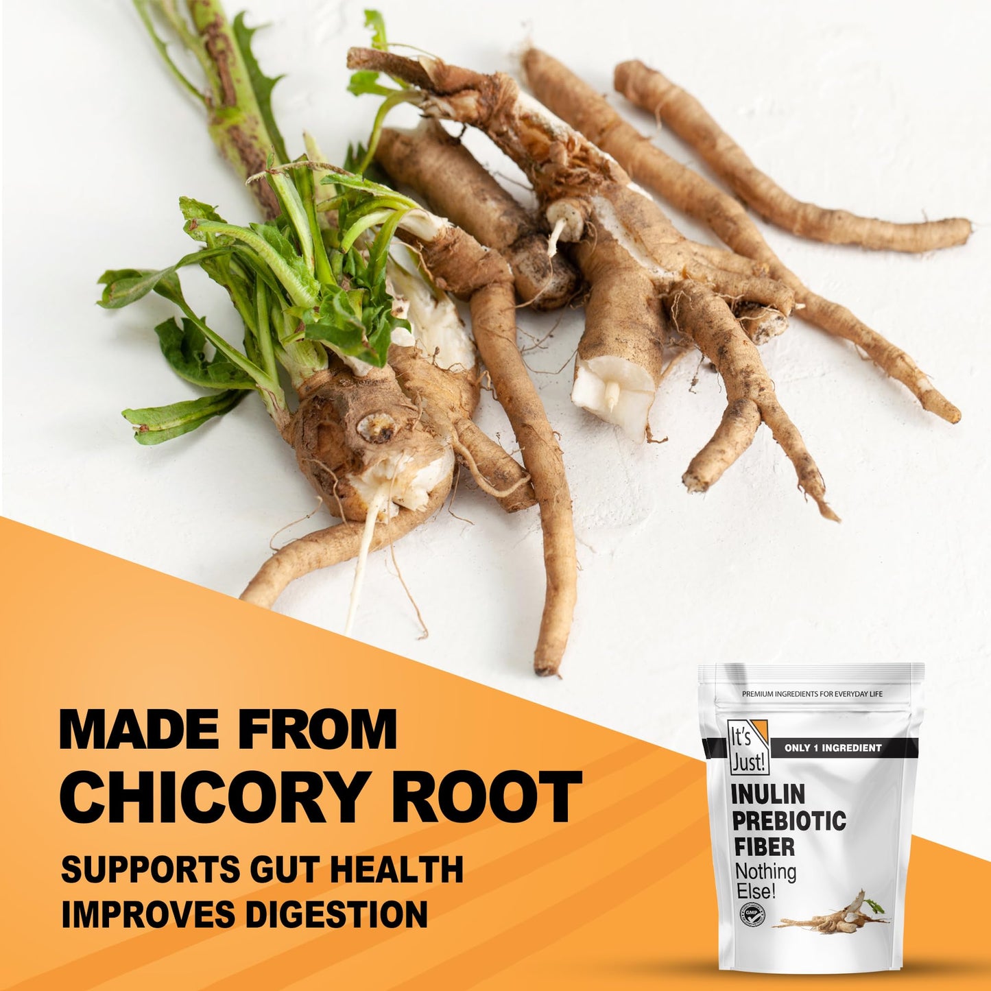 It's Just! - Inulin Prebiotic Fiber, Water Soluble, Chicory Root Powder, Promotes Gut Health, Made in USA, Product of Belgium, Vegan/Keto Friendly It's Just!