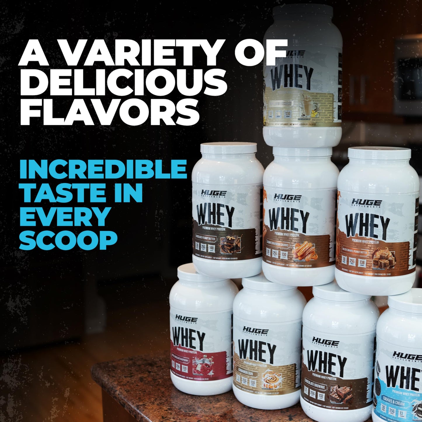Huge Whey, Protein Powder for Muscle Gain, 25g Protein, 12g EAAs, Supports Muscle Growth, Performance & Recovery (Chocolate Brownie, 30 Servings)