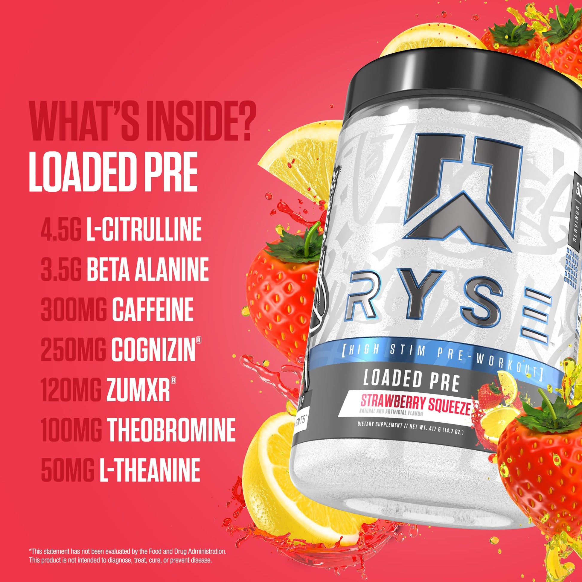 RYSE Loaded Pre Workout Powder - Strawberry Squeeze - Daily Pre-Workout for Men & Women with 390mg Caffeine, Beta Alanine, and Citrulline for Pump RYSE Up Supplements buy australia supplements
