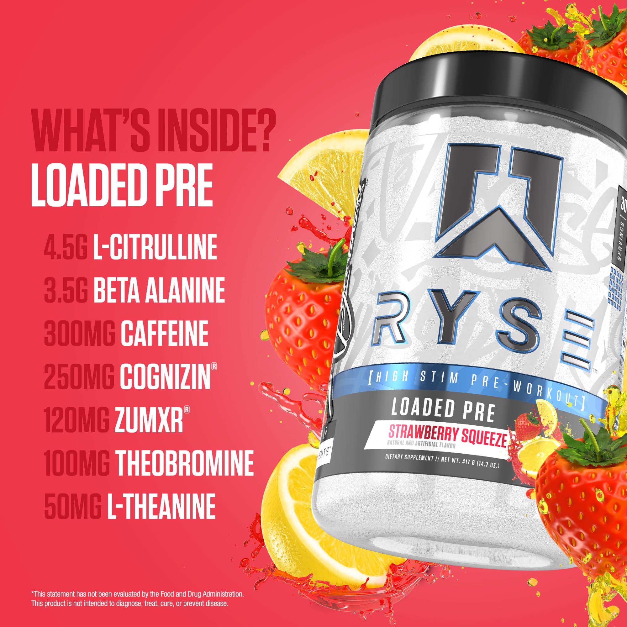 RYSE Loaded Pre Workout Powder - Strawberry Squeeze - Daily Pre-Workout for Men & Women with 390mg Caffeine, Beta Alanine, and Citrulline for Pump RYSE Up Supplements buy australia supplements