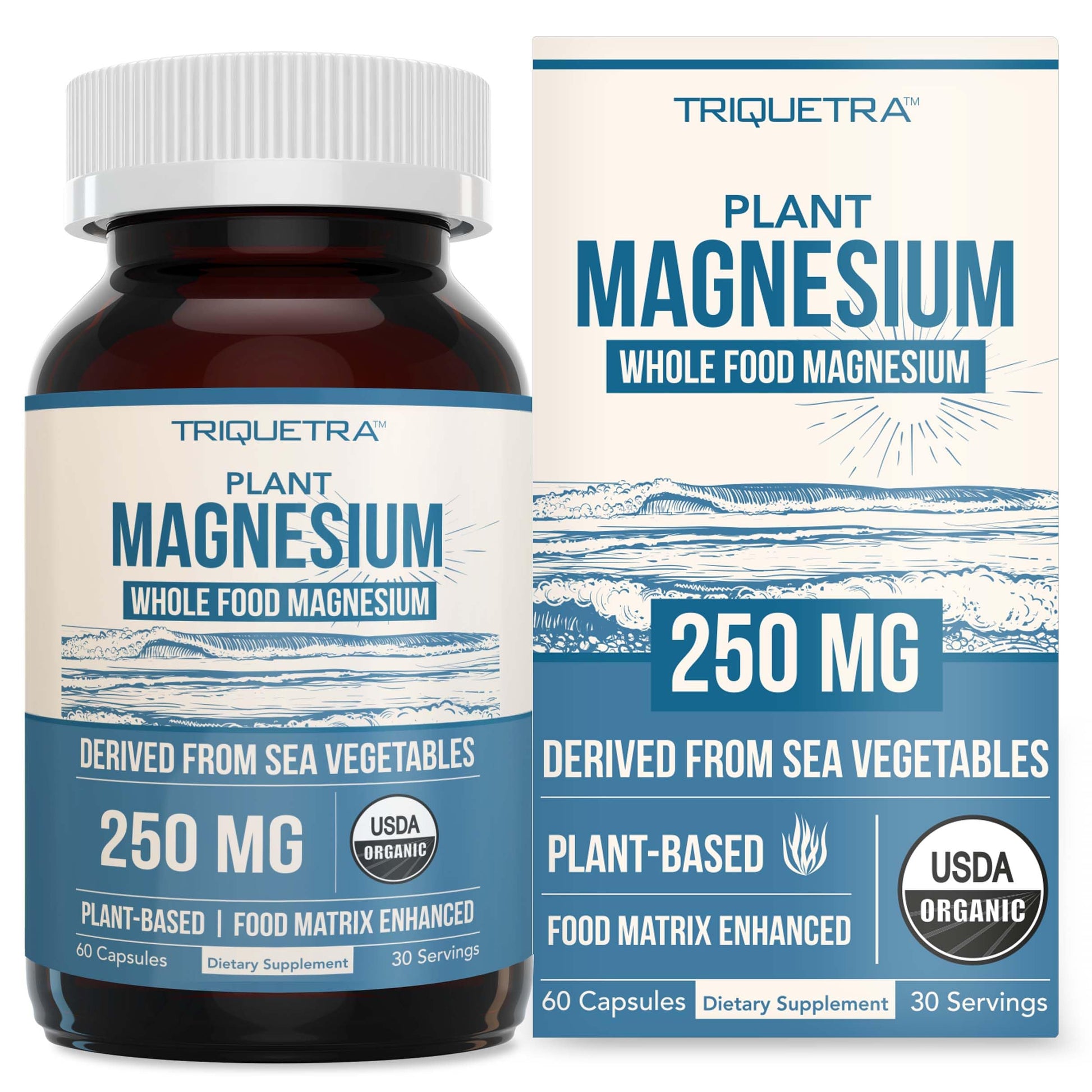 Organic Whole Food Magnesium Supplement - Plant-Based, Organic Sea Vegetable Complex - 250 mg Per Serving | Water Extracted | Gentle on Stomach | Supports Energy, Sleep, Muscle, Heart - 60 Capsules Triquetra Health buy australia supplements