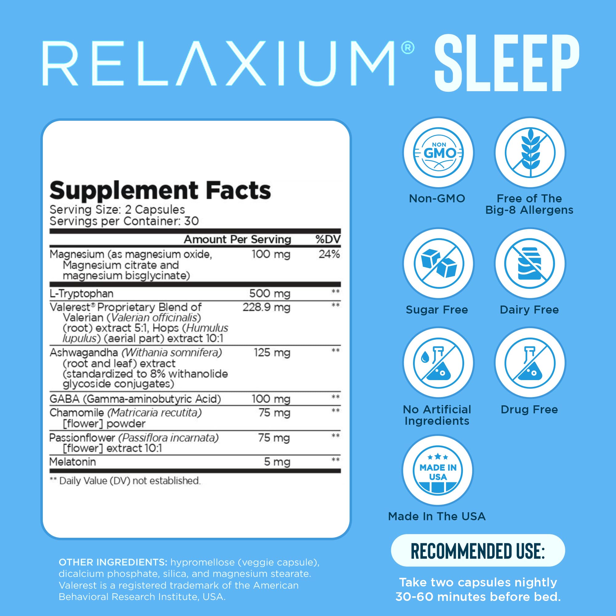 Relaxium Sleep Aid for Adults, Melatonin 5mg with Magnesium Glycinate, Sleep-Promoting Valerest & Ashwagandha, Non-Habit Forming Sleep Supplement, 60 Capsules, 30-Day Supply Relaxium buy australia supplements