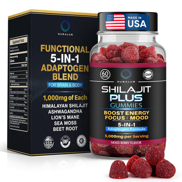 Nusalus Shilajit Plus Gummies – 5-in-1 Adaptogen Energy & Focus Supplement | Shilajit, Ashwagandha, Lion’s Mane, Sea Moss & Beet Root | Natural Energy & Stress Support | Made in USA, Vegan, 60ct Nusalus buy australia supplements
