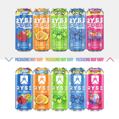 RYSE Fuel Energy Drink - Variety Pack - Sugar Free, Gluten Free & Vegan - 200mg Natural Caffeine, Taurine & Choline for Focus & Energy - No Artificial Colors - 16 fl oz Cans (12-Pack)