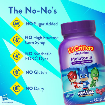 L'il Critters PJ Masks Melatonin Gummy Supplements, 60 Gummies Lil Critters