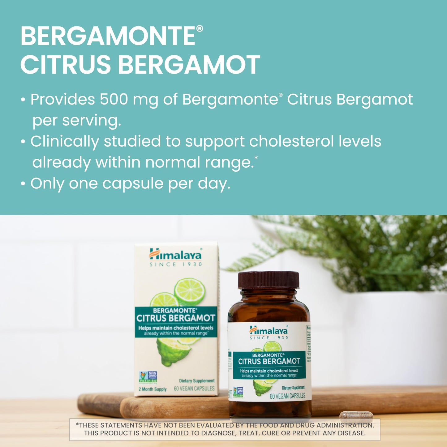 Himalaya Citrus Bergamot, Herbal Supplement for Daily Wellness, Vegan, Gluten Free, 500 mg Bergamonte® Extract, 60 Capsules Himalaya