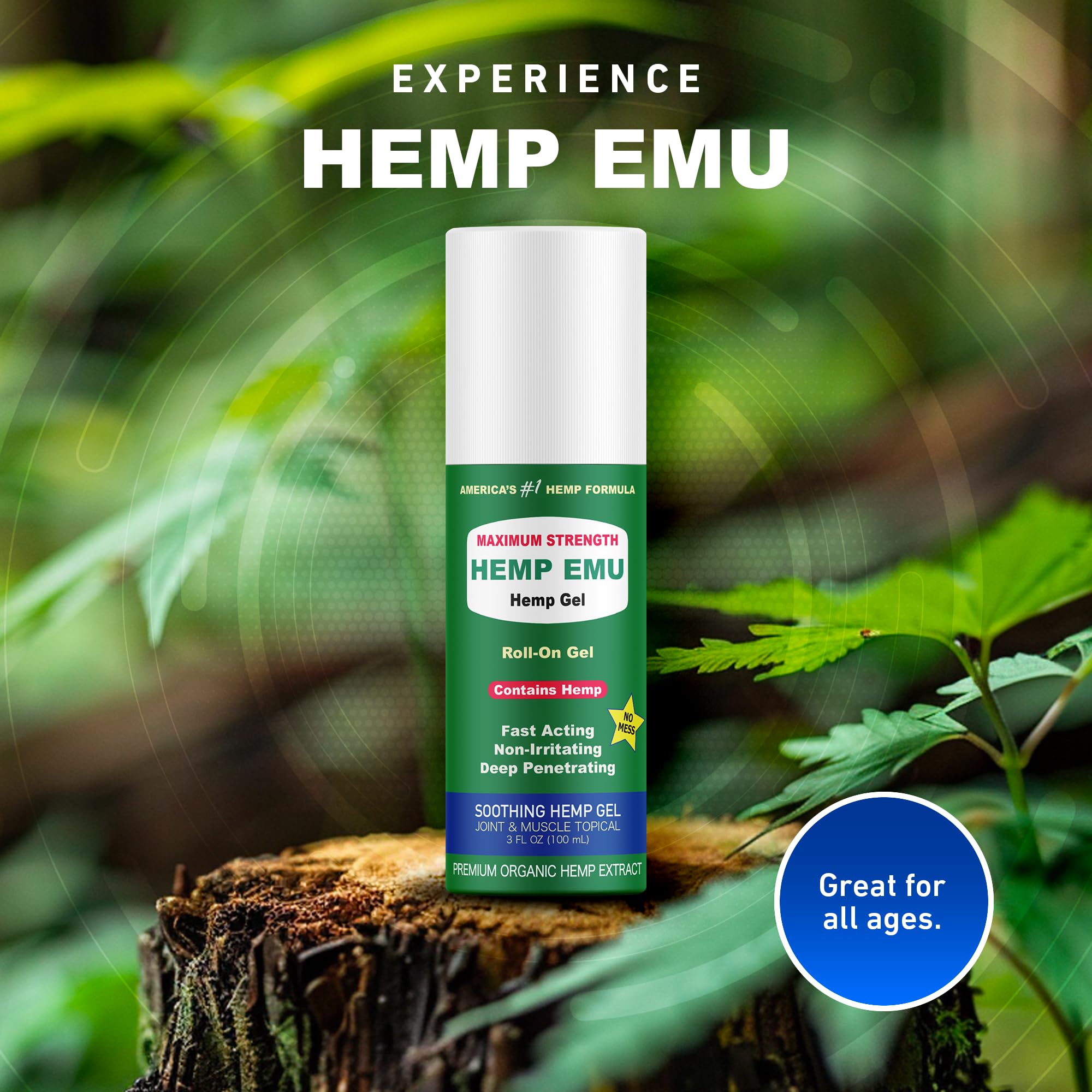 Hemp Emu - Hemp Roll On Gel - Muscle Rub for Back & Joint Discomfort - Soothing Gel with Organic Hemp Oil, Emu Oil, Menthol, Eucalyptus, Aloe Vera Hemp Emu buy australia supplements