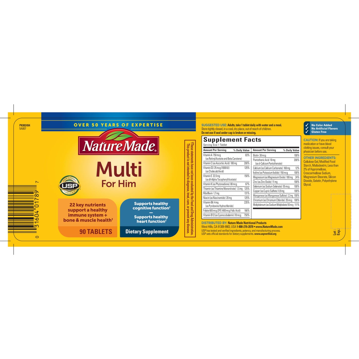 Nature Made Multivitamin for Him, Mens Multivitamins with No Iron, Daily Nutritional Support, Nature Made Multi Mens Vitamins & Minerale Nature Made