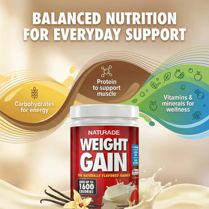 Naturade Weight Gain Nutrition Drink Mix for Healthy Weight Support, Balanced Calories with Protein, Vitamins & Minerals, Vanilla - 20.3 oz Naturade
