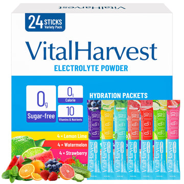 24 Sticks Electrolytes Powder Packets 7 Flavors Sugar Free Hydration Packets Liquid Daily IV Drink Mix, Low Sodium, Lemon Lime, Watermelon, Strawberry, Grape VitalHarvest buy australia supplements