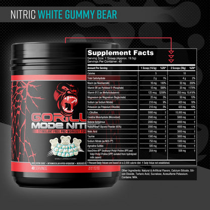 Gorilla Mode Nitric Upgraded Stimulant Free Pre-Workout – Best Tasting and Most Effective Stimulant Free Pre-Workout/Massive Pumps · Vasodilation · Power / 776 Grams (Cherry Blackout)