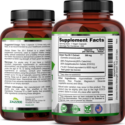 Zazzee Extra Strength Green Tea 20:1 Extract, 50% EGCG, 150 Vegan Capsules | 98% Polyphenols, 80% Catechins, 5 Month Supply, Certified Kosher, Antioxidant & Metabolism Support, Non-GMO, Made in the USA Gsupps Australia