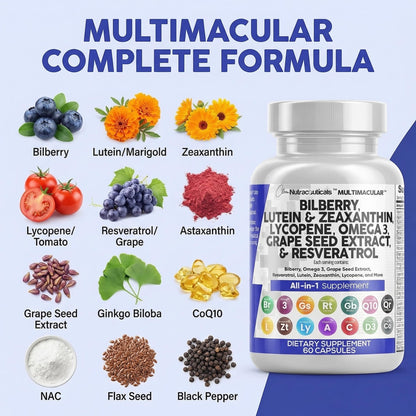 Clean Nutra Eye Vitamins with Bilberry Lutein and Zeaxanthin Supplements Lycopene 40mg Resveratrol Grape Seed Astaxanthin for Eyes - Eye Care Health Support Eye Clean Nutraceuticals