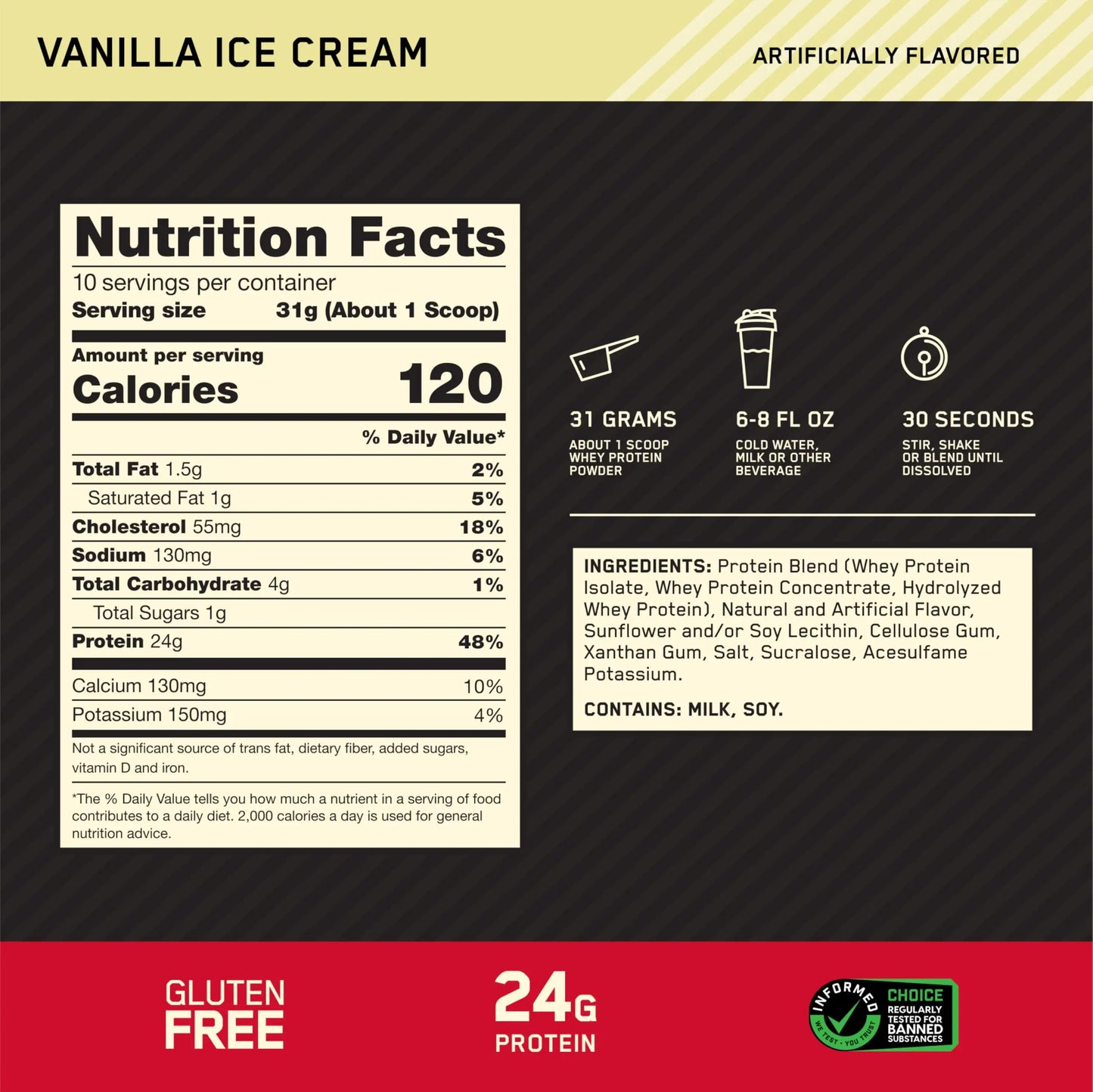 Optimum Nutrition Gold Standard 100% Whey Protein Powder, Vanilla Ice Cream, 0.68 Pound (Pack of 1) Optimum Nutrition