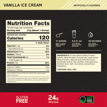Optimum Nutrition Gold Standard 100% Whey Protein Powder, Vanilla Ice Cream, 0.68 Pound (Pack of 1) Optimum Nutrition