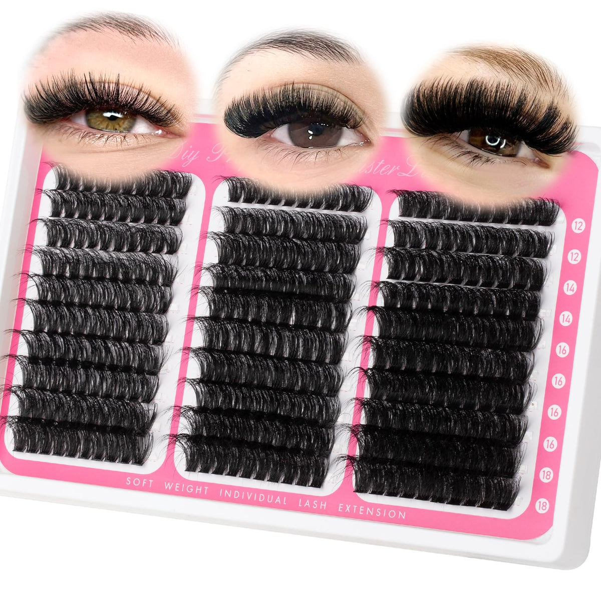 Lash Clusters 60D 80D 100D Mix Individual Lashes Clusters Luxury Versatile 3D Full Eyelash Clusters 12-18MM Thick Volume Cluster Eyelash Extensions Waterproof D Curly DIY Fake Mink Eyelashes Extension MOONKALI