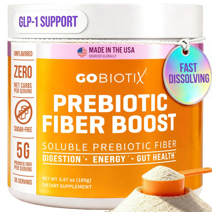 GOBIOTIX Fiber Supplement Powder with Prebiotics for Digestive Health and GLP-1 Support, Soluble Fiber for Gut Health & Debloat, Keto GOBIOTIX