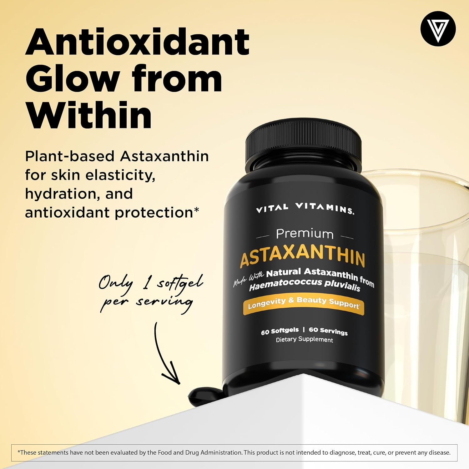 Vital Vitamins Astaxanthin 12mg Softgels for Skin Hydration & Elasticity | Natural Astaxanthin from Microalgae, Antioxidant Protection for Skin, Eyes & Exercise Recovery, Vegan, 60 Softgels Gsupps Australia