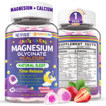 Neviss Magnesium Glycinate + Calcium Filled Gummies for Adults and Kids 4+, Kids Sleep Gummies Melatonin Free, Sugar Free Magnesium Supplement with B6 D3, L-Theanine for Zzz & Relax, Brain,Bone,Muscle NEVISS buy australia supplements