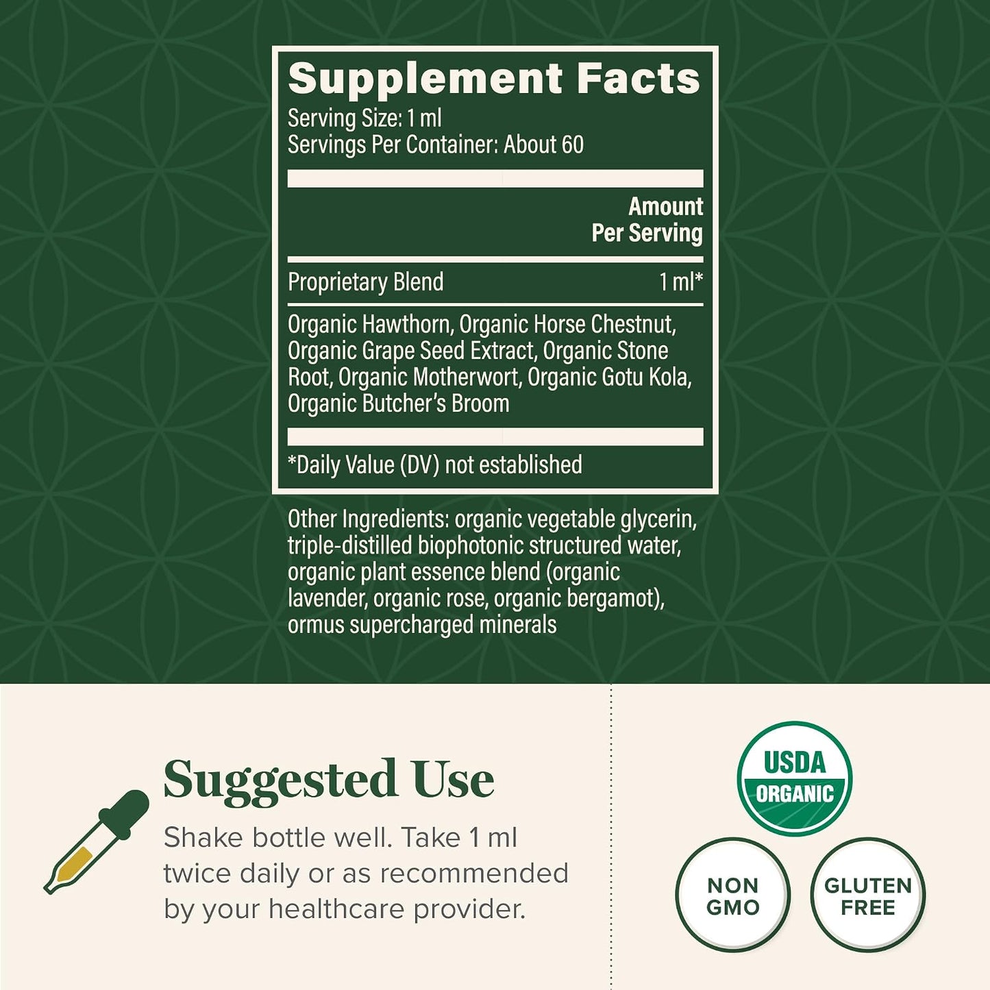 Global Healing Plant-Based Vein Health Liquid Vegan Supplement Drops to Support Blood Flow & Circulation, Helps with Spider & Varicose Veins for Healthy Legs - Organic Horse Chestnut Root - 2 Fl oz
